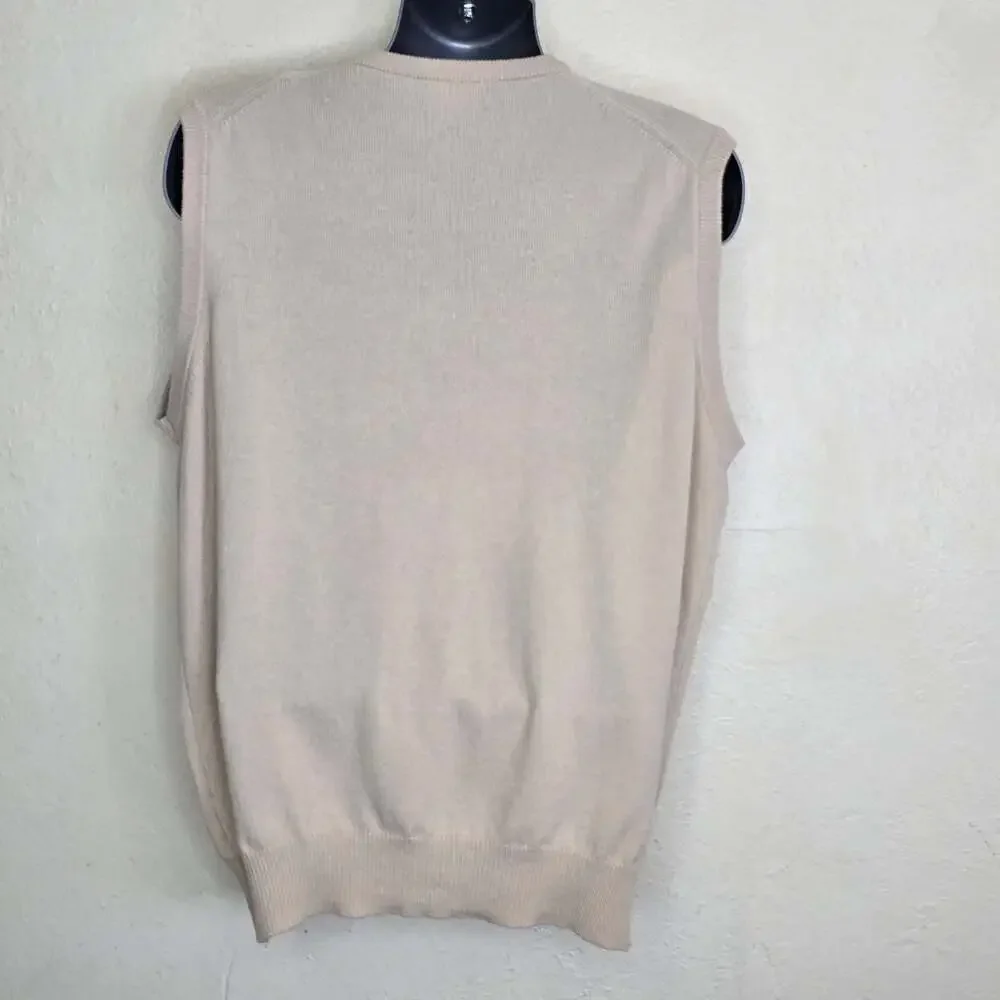 Pure Lambswool V-Neck Sweater Vest Made in Scotland Beige Large